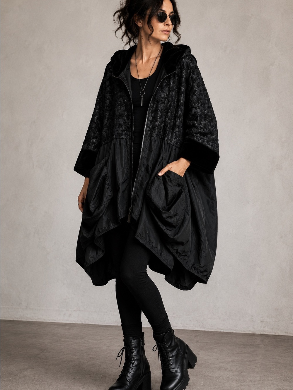 L-NK Link Oversized Cocoon Hooded Jacket Jacquard Velvet Avant Garde